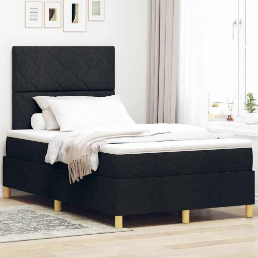 Cama Box Spring LED Con Colchón Negro 120 x 190 cm Tela