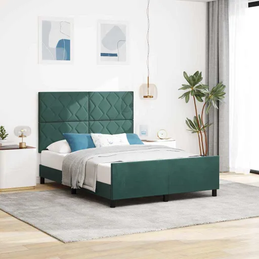 Cama Tipo Box Spring Verde Oscuro 140 x 200 cm Terciopelo