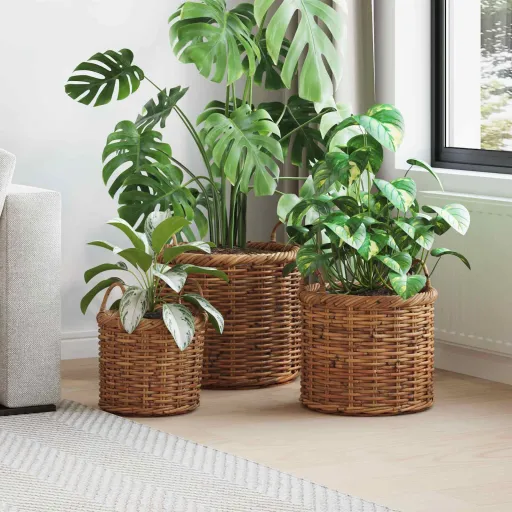 Cesta Para Plantas Con Almacenamiento   Marrón Ratán Kubu (3 pcs)