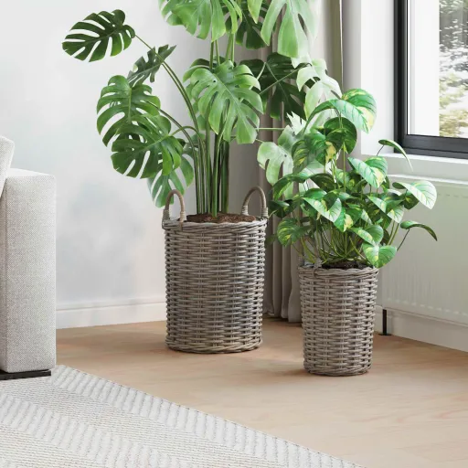 Cesta de Plantas Con Almacenamiento   Gris Ratán Kubu (2 pcs)