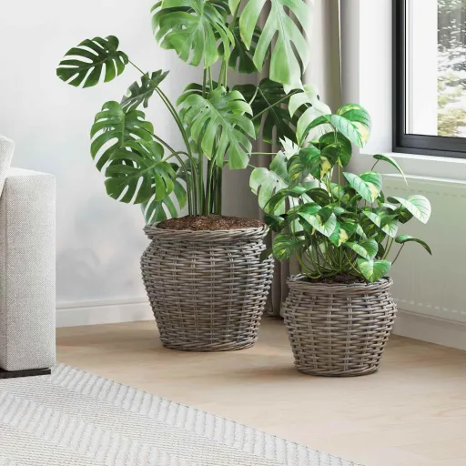 Cesta Para Plantas Con Almacenamiento   Gris Ratan Lacak (2 pcs)