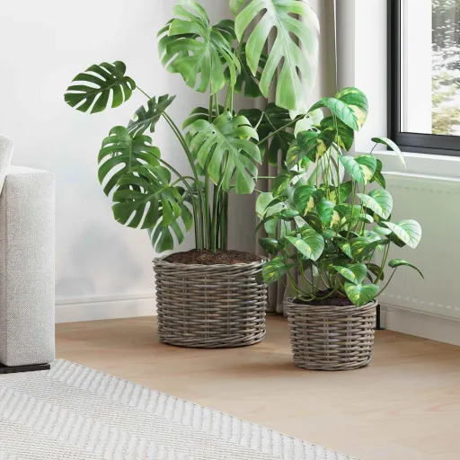 Cesta Para Plantas Con Almacenamiento   Gris Ratán Kubu (2 pcs)