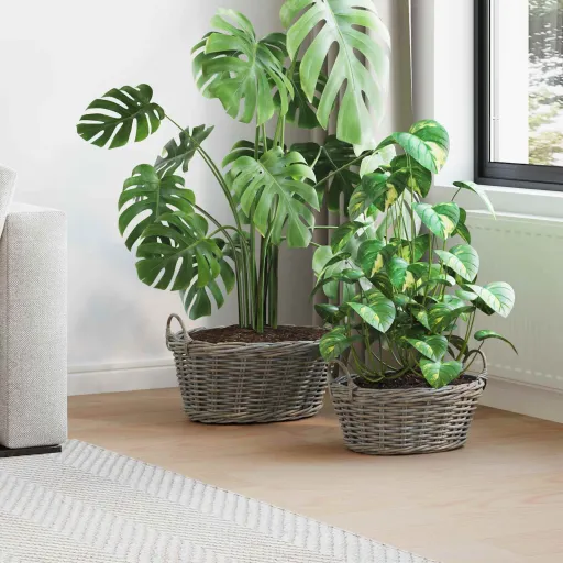 Cesta Para Plantas Con Almacenamiento   Gris Ratan Lacak (2 pcs)