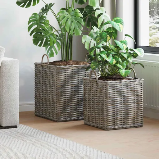 Cesta Para Plantas Con Almacenamiento   Gris Ratán Lacak (2 pcs)