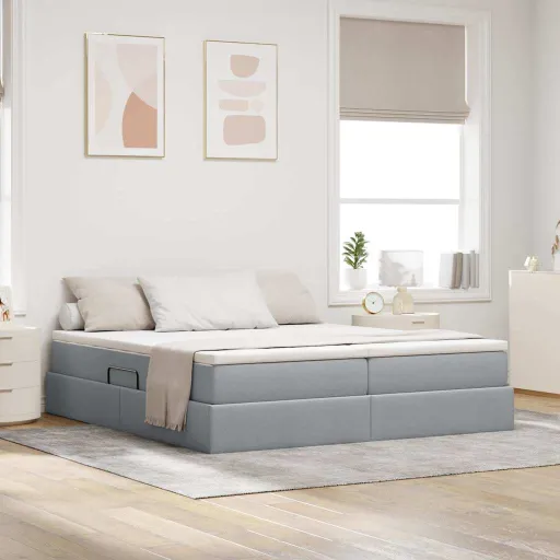 Cama Con Almacenamiento y Colchón Gris Claro 200 x 200 cm