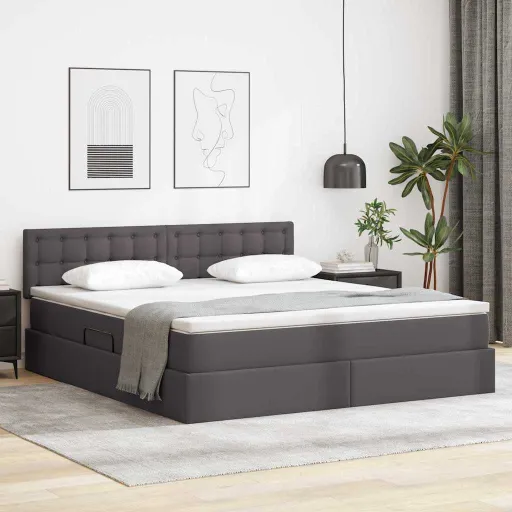 Cama Con Almacenamiento y Colchón Con Colchón Gris 160 x 200 cm