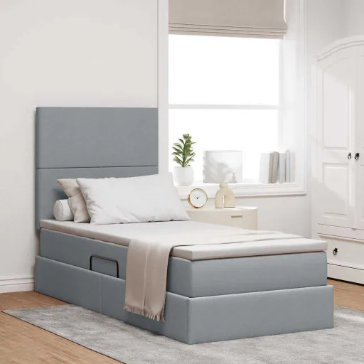 Cama Con Almacenamiento y LED Gris Claro 100 x 200 cm Poliéster