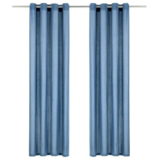 Cortinas Con Anillas de Metal 2 Uds Algodón Azul 140x225 cm