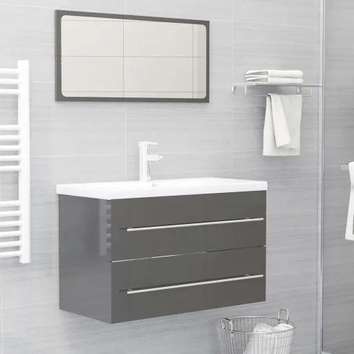 Set Muebles de Baño 2 Piezas Madera Contrachapada Gris Brillo