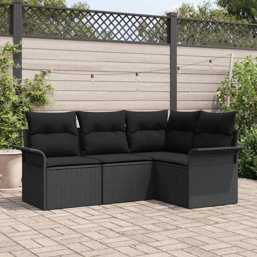 Conjunto de Sofá de Jardín   Negro Ratán Sintético (4 pcs)