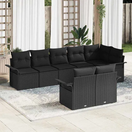 Conjunto de Sofá de Jardín   Negro Ratán Sintético (8 pcs)