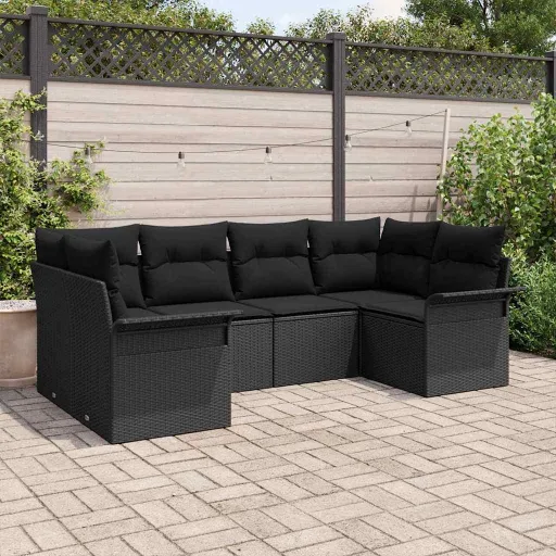 Conjunto de Sofá de Jardín Con Cojín   Negro Poliratán (6 pcs)