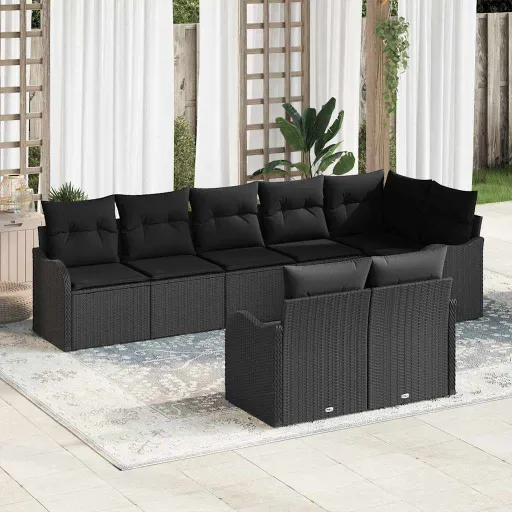 Conjunto de Sofá de Jardín   Negro Ratán Sintético (8 pcs)