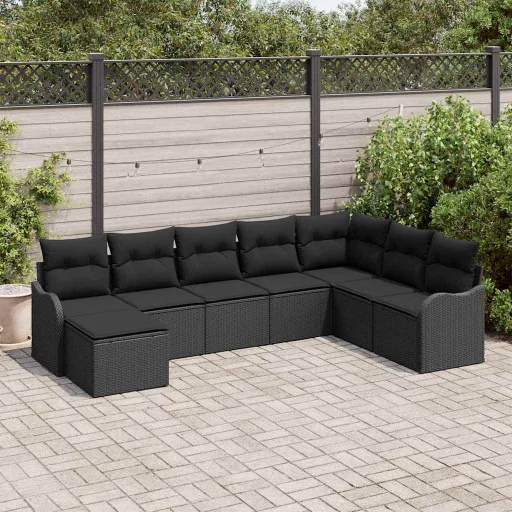 Conjunto de Sofá de Jardín Con Cojín   Negro Poliratán (8 pcs)