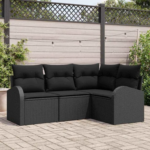 Conjunto de Sofás de Jardín   Negro Ratán Sintético (4 pcs)