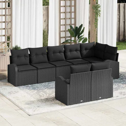 Conjunto de Sofás de Jardín   Negro Ratán Sintético (8 pcs)