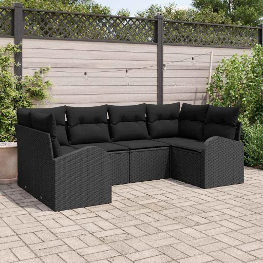 Conjunto de Sofás de Jardín   Negro Ratán Sintético (6 pcs)
