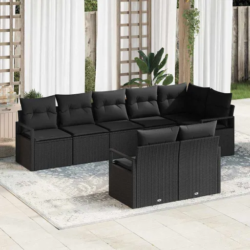 Conjunto de Sofás de Jardín   Negro Ratán Sintético (8 pcs)
