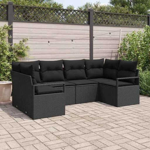 Conjunto de Sofás de Jardín   Negro Ratán Sintético (6 pcs)