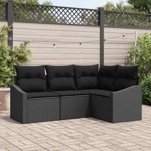 Conjunto de Sofás de Jardín   Negro Ratán Sintético (4 pcs)