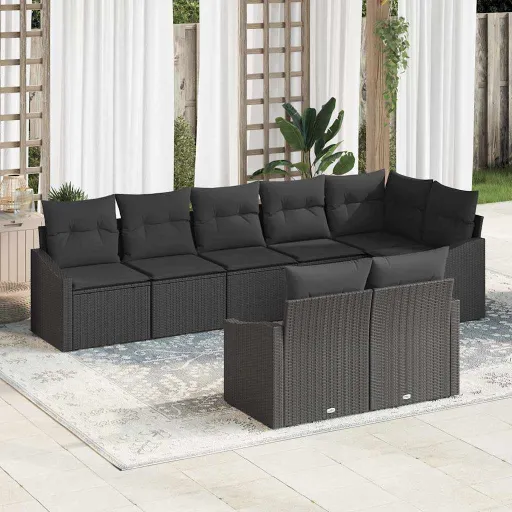 Conjunto de Sofás de Jardín   Negro Ratán Sintético (8 pcs)