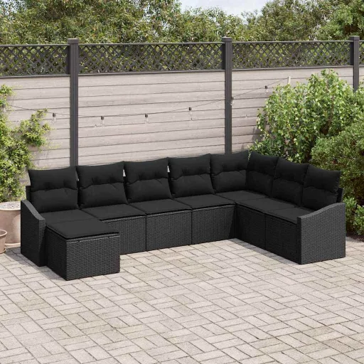 Conjunto de Sofá de Jardín   Negro Ratán Sintético (8 pcs)