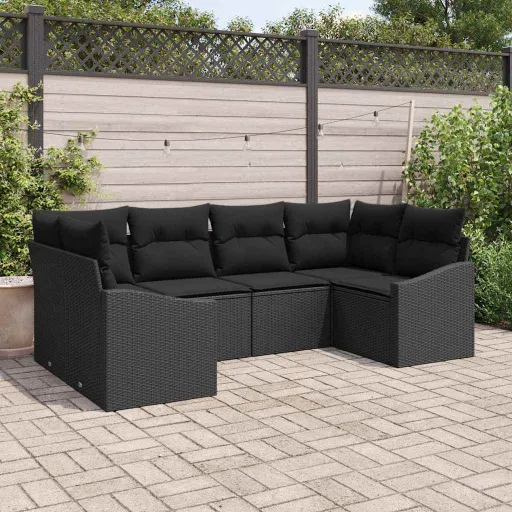 Conjunto de Sofás de Jardín   Negro Ratán Sintético (6 pcs)