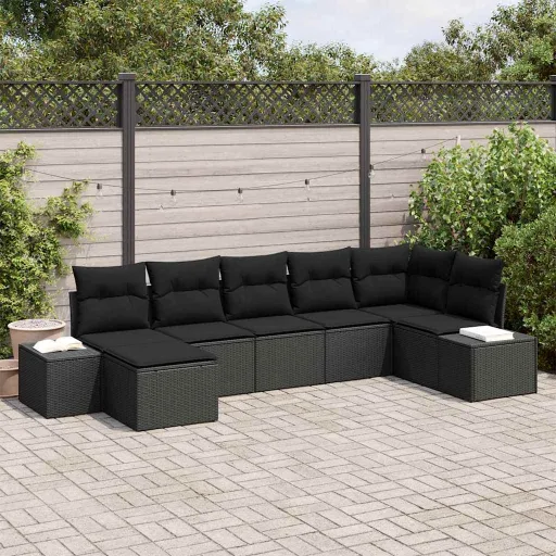 Conjunto de Sofá de Jardín   Negro Ratán Sintético (7 pcs)