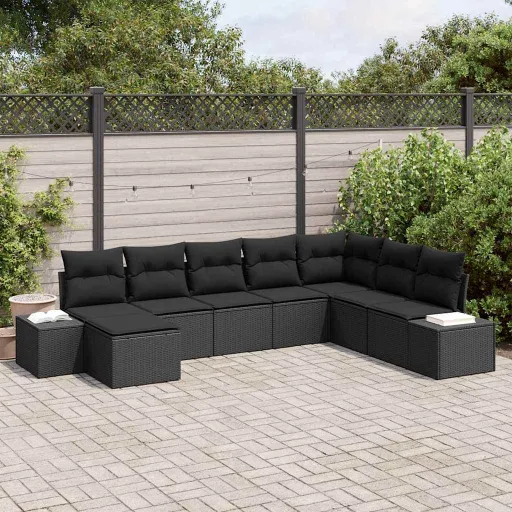 Conjunto de Sofá de Jardín   Negro Ratán Sintético (8 pcs)