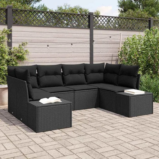 Conjunto de Sofás de Jardín   Negro Poliratán (6 pcs)