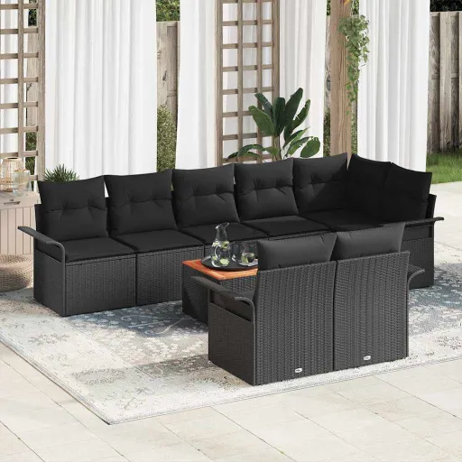 Conjunto de Sofás de Jardín   Negro Ratán Sintético (9 pcs)