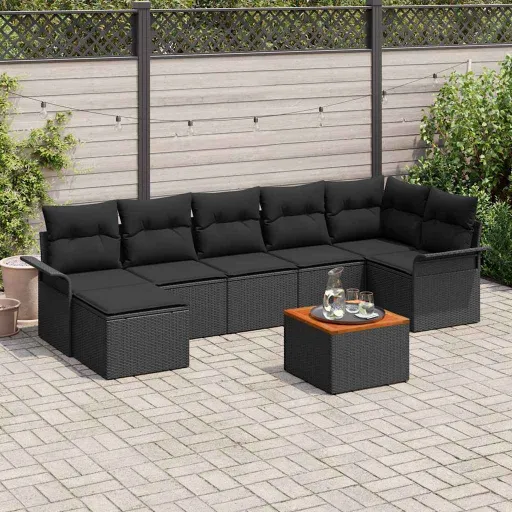 Conjunto de Sofás de Jardín   Negro Ratán Sintético (8 pcs)