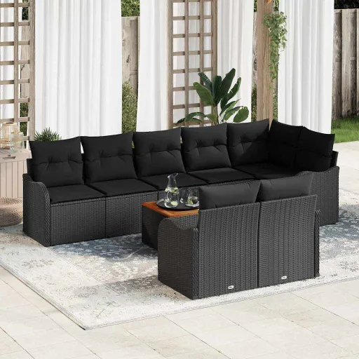 Conjunto de Sofás de Jardín   Negro Ratán Sintético (9 pcs)