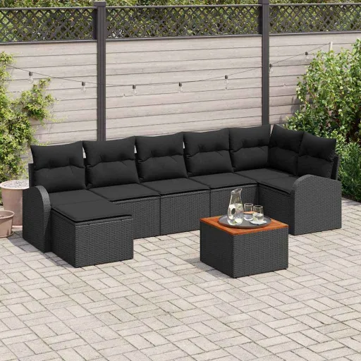 Conjunto de Sofás de Jardín   Negro Ratán Sintético (8 pcs)
