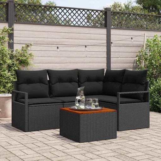 Conjunto de Sofás de Jardín   Negro Ratán Sintético (5 pcs)