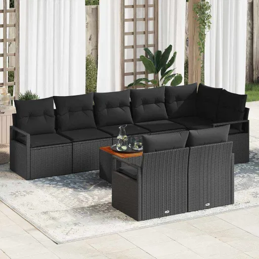 Conjunto de Sofás de Jardín   Negro Ratán Sintético (9 pcs)