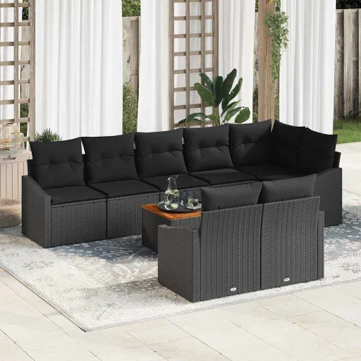 Conjunto de Sofás de Jardín   Negro Ratán Sintético (9 pcs)