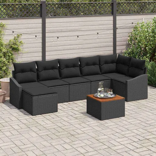 Conjunto de Sofás de Jardín   Negro Ratán Sintético (8 pcs)