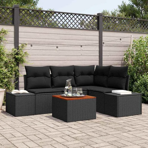 Conjunto de Sofás de Jardín   Negro Ratán Sintético (5 pcs)