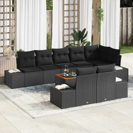 Conjunto de Sofá de Jardín   Negro (9 pcs)