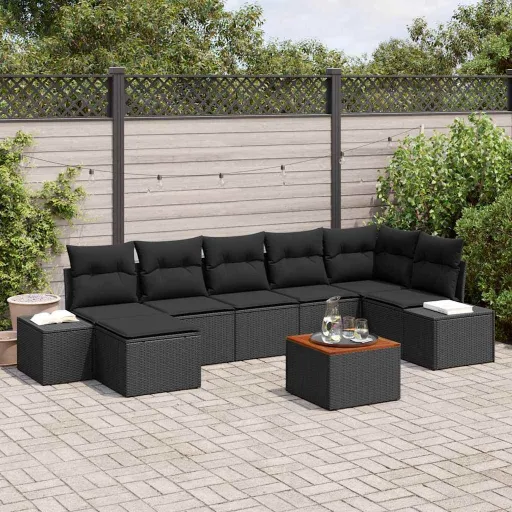 Conjunto de Sofá de Jardín   Negro (8 pcs)