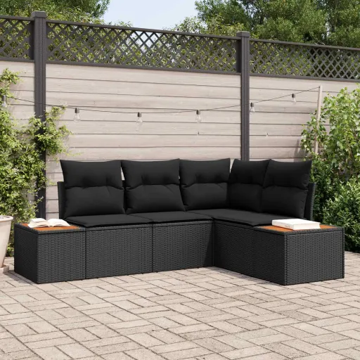 Conjunto de Sofás de Jardín   Negro Ratán Sintético (4 pcs)