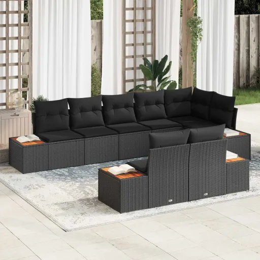 Conjunto de Sofás de Jardín   Negro Ratán Sintético (8 pcs)