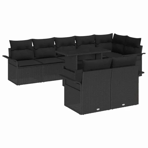 Conjunto de Sofá de Jardín Con Cojín   Negro Poliratán (9 pcs)