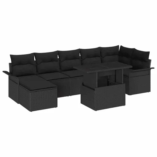 Conjunto de Sofá de Jardín Con Cojín   Negro Poliratán (8 pcs)