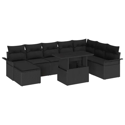 Conjunto de Sofá de Jardín Con Cojín   Negro (9 pcs)