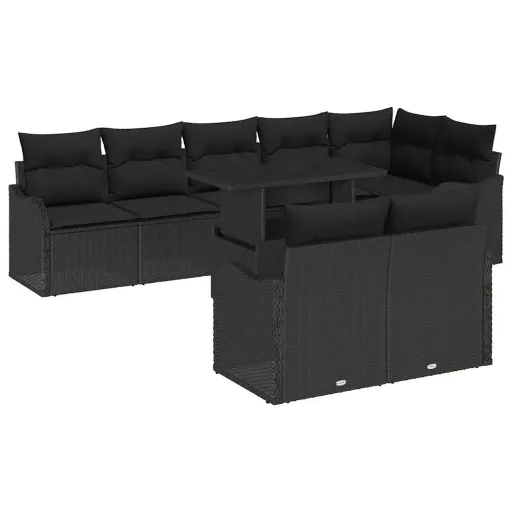 Conjunto de Sofá de Jardín   Negro Rattan de Poliéster (9 pcs)