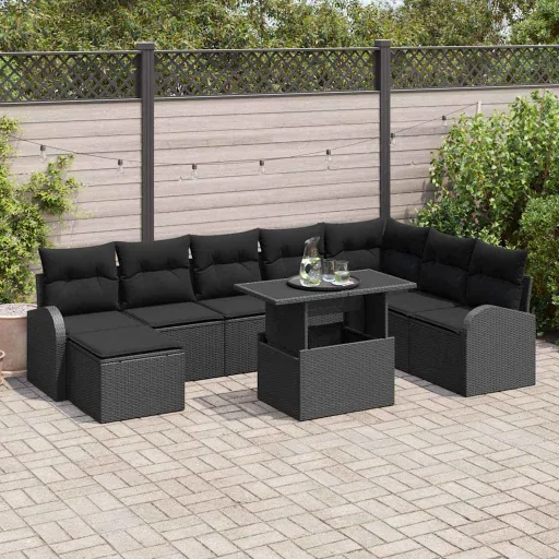 Conjunto de Sofá de Jardín   Negro Poliratán (9 pcs)