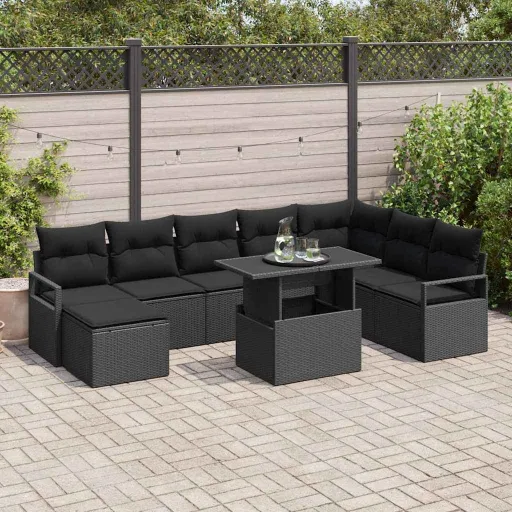 Conjunto de Sofá de Jardín   Negro Poliratán (9 pcs)