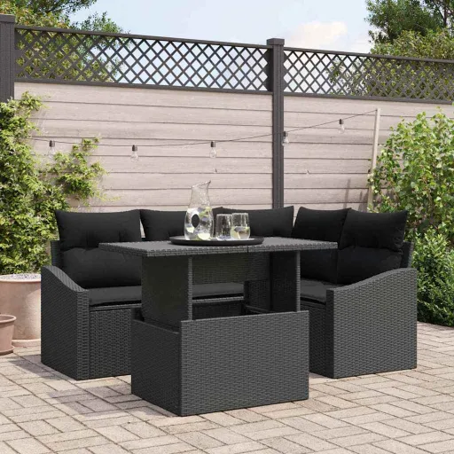 Conjunto de Sofá de Jardín Con Cojín Con Almohada   Negro (5 pcs)
